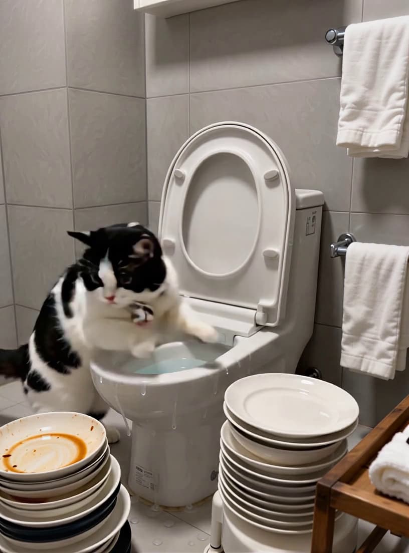 Wash dishes in the toilet