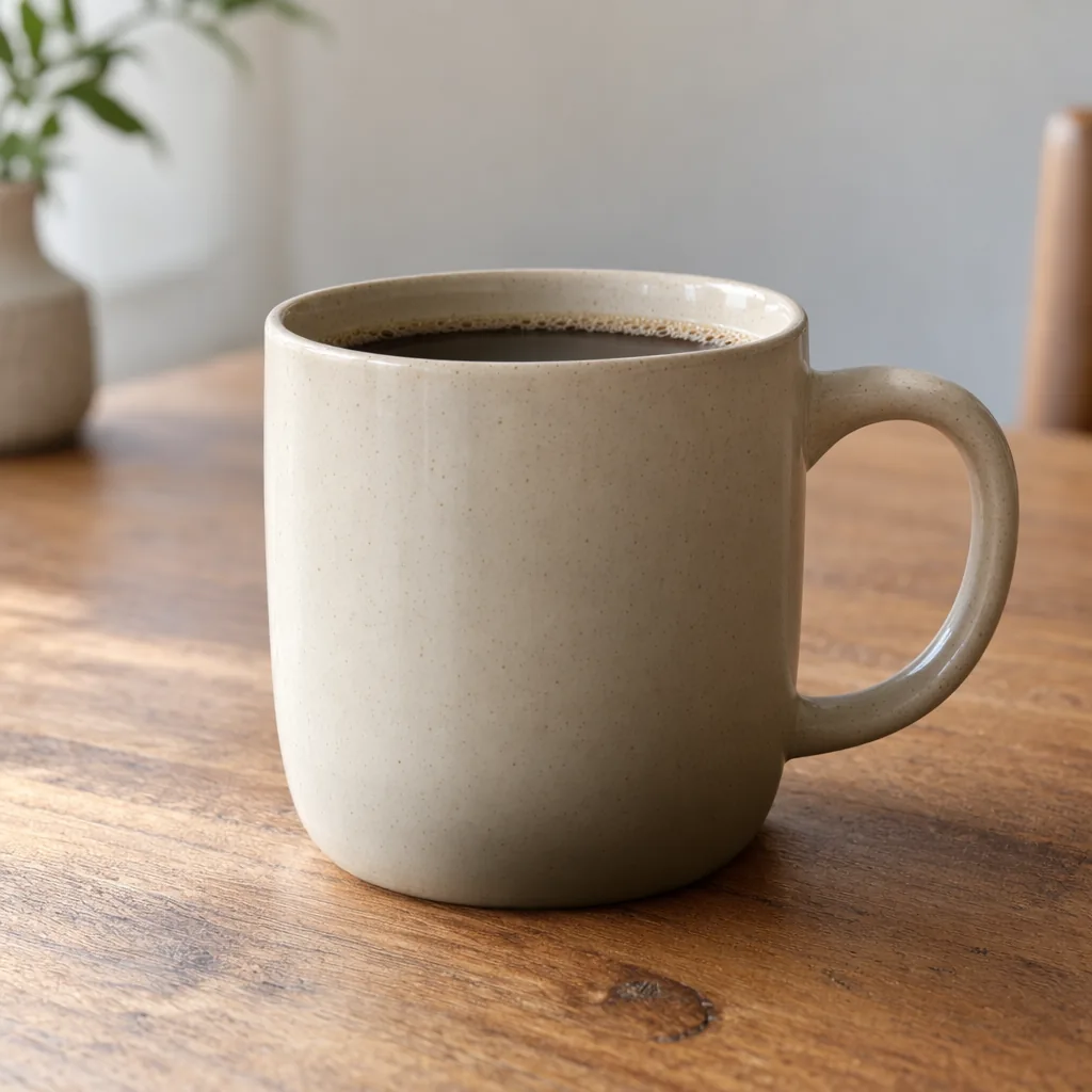 A beige ceramic mug on a wooden table, used as an OpenAI documentation example for GPT Image 2.5 generation