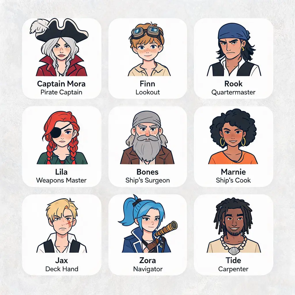 Cuadrícula de retratos del reparto
