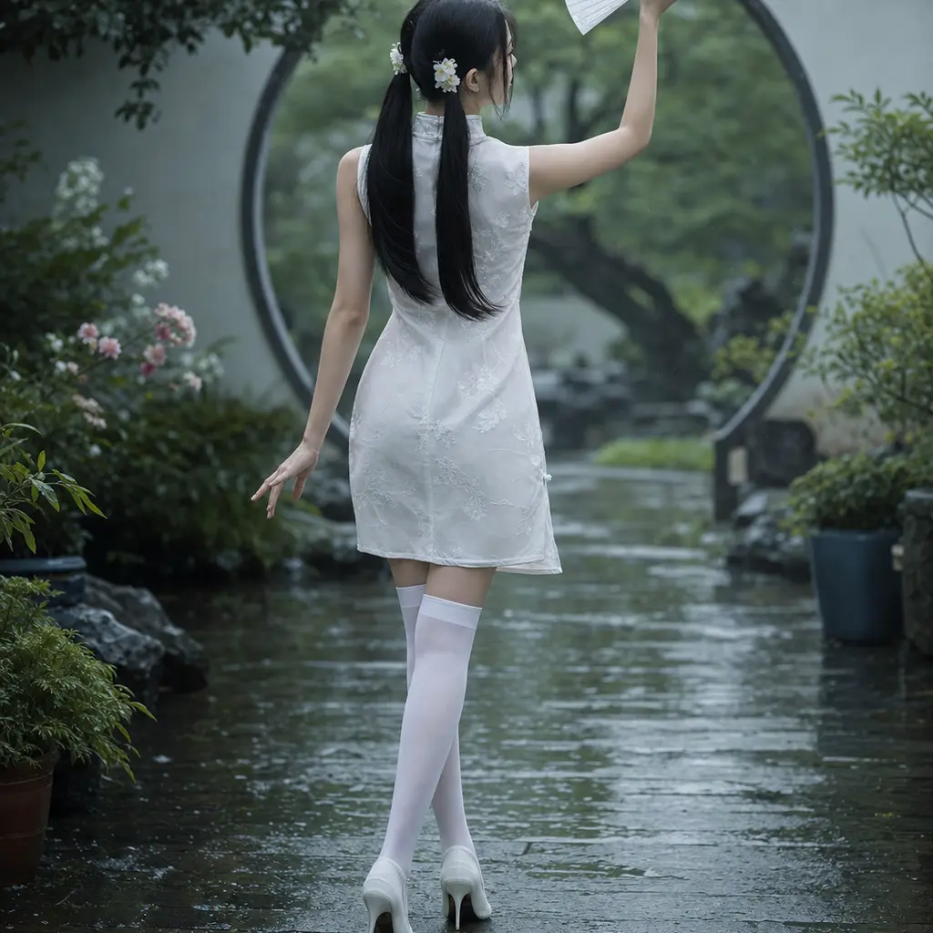 雨后江南旗袍人像